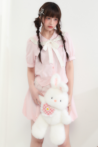 Ballonhose Spitze + Pfirsichfarbenes Top gestreift Bubbles Puppe