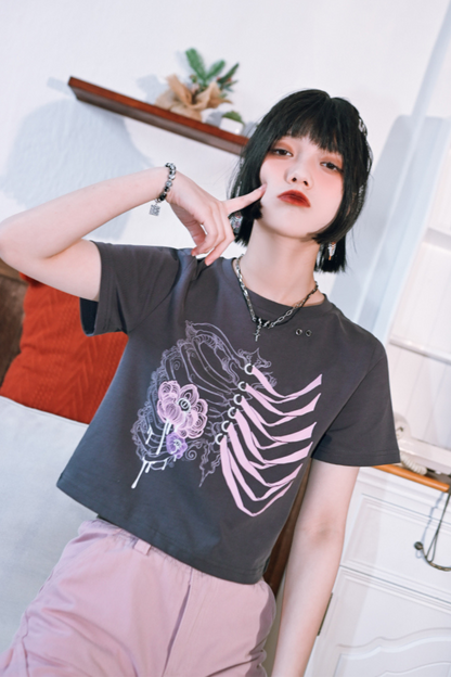 Style Short Flower Top Dark Bone