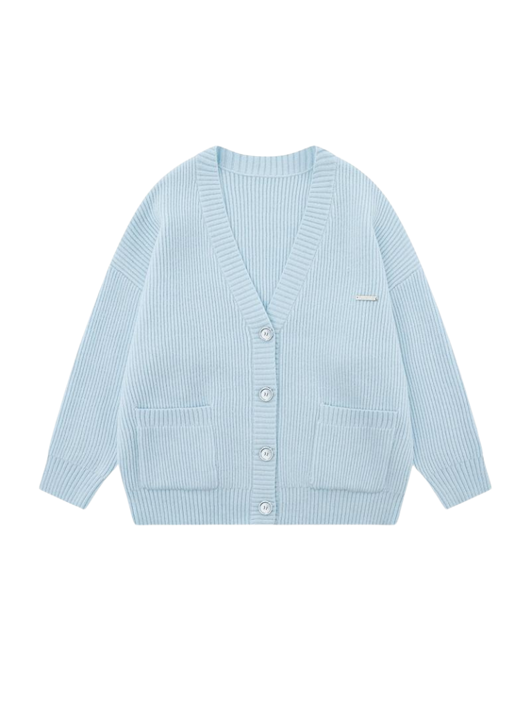 ルーズニットカーディガン ブルー リブ クリーム