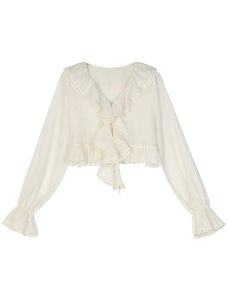 ショルダーフリルフリルフローラルレースドレスプリントジャケットロマンチック