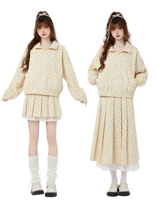 Zip Pleated Lace Jacket Small Short/Long + Rollal Skirt