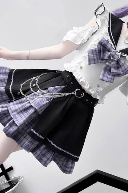 Set Sailor Flared Check Top + Rock Mine