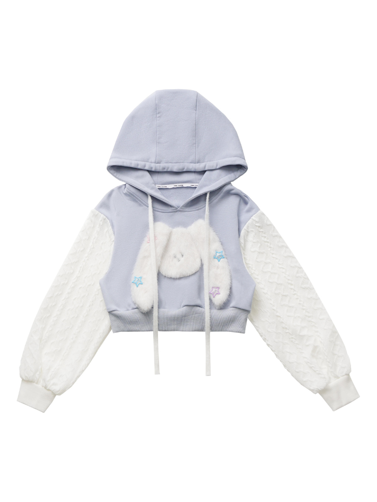 Sleeve Knit Hoodie Short White Little Dog 3D