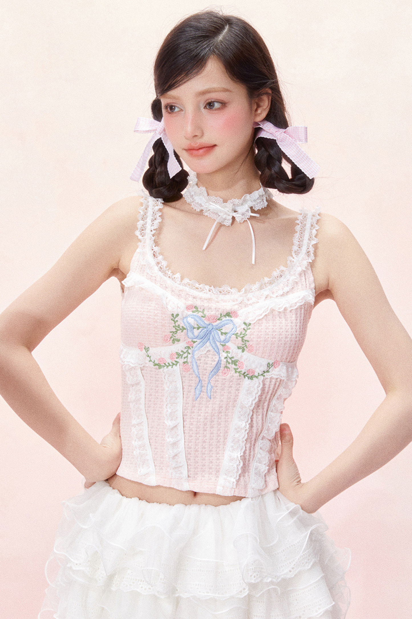 Design Top Korsett Spitze Süße Schleife