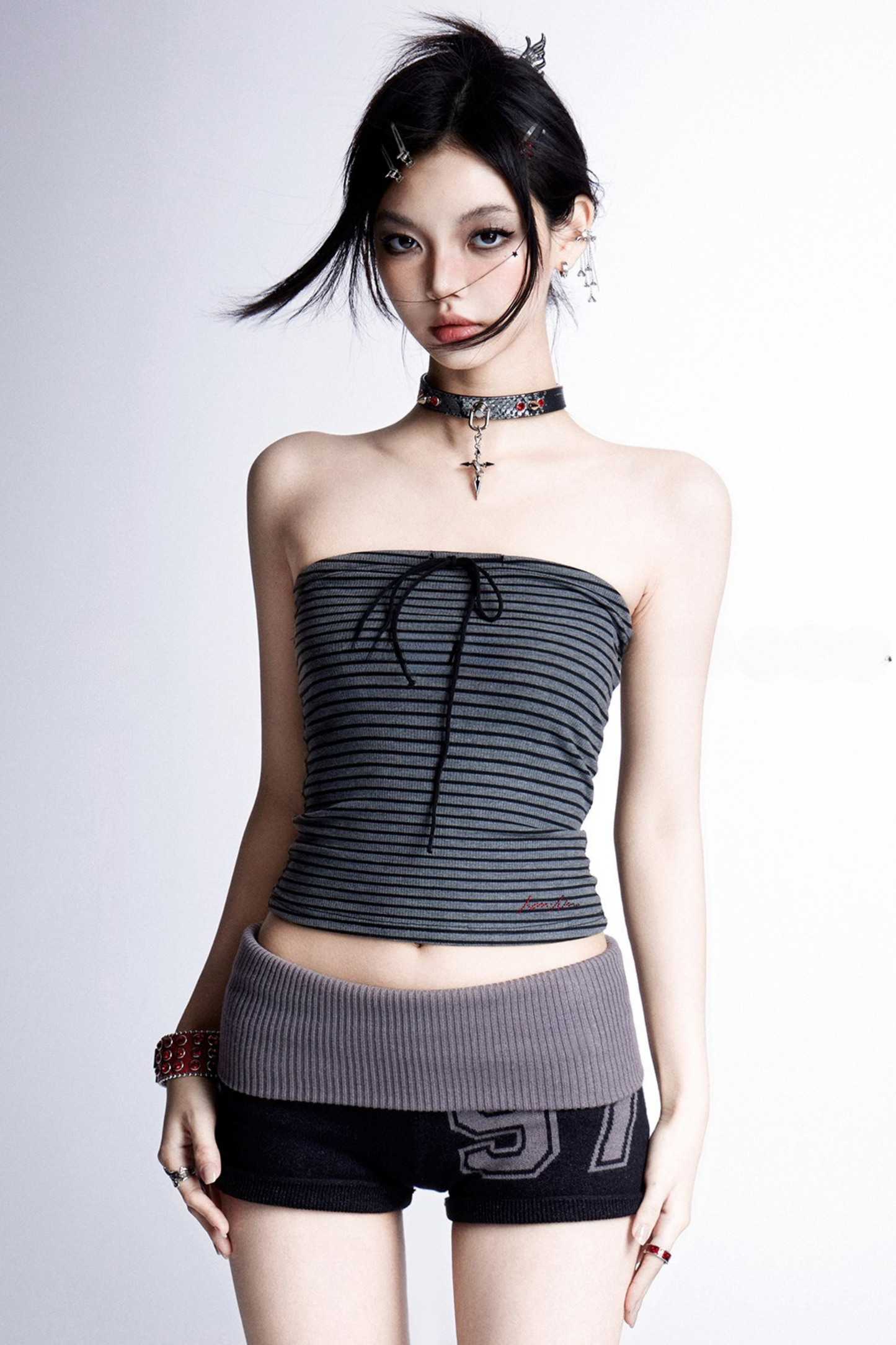 リボンアメリカンストライプストレッチベスト+トップチューブ