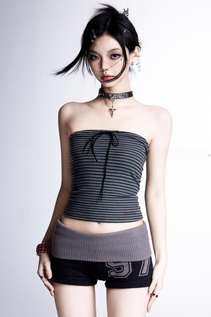 リボンアメリカンストライプストレッチベスト+トップチューブ