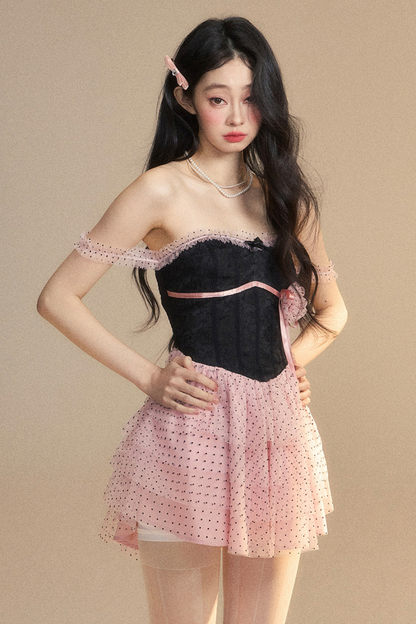 Top Spitze Rosa Tube Schwarzes Kleid