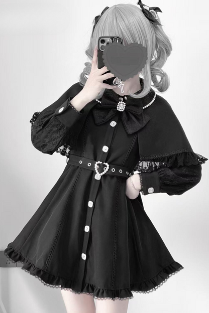 袖付きスイートレースケープドレスカラーパール