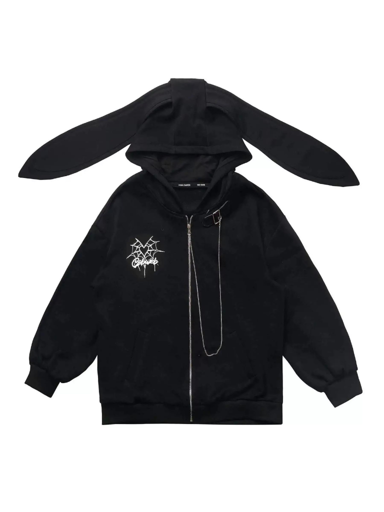 Spider Chain Slim Strap Hoodie Web Rabbit Ear