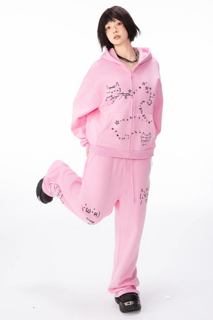 コンピューターレッグ + ストレートフード付きスウェットパンツ ボアパーカー