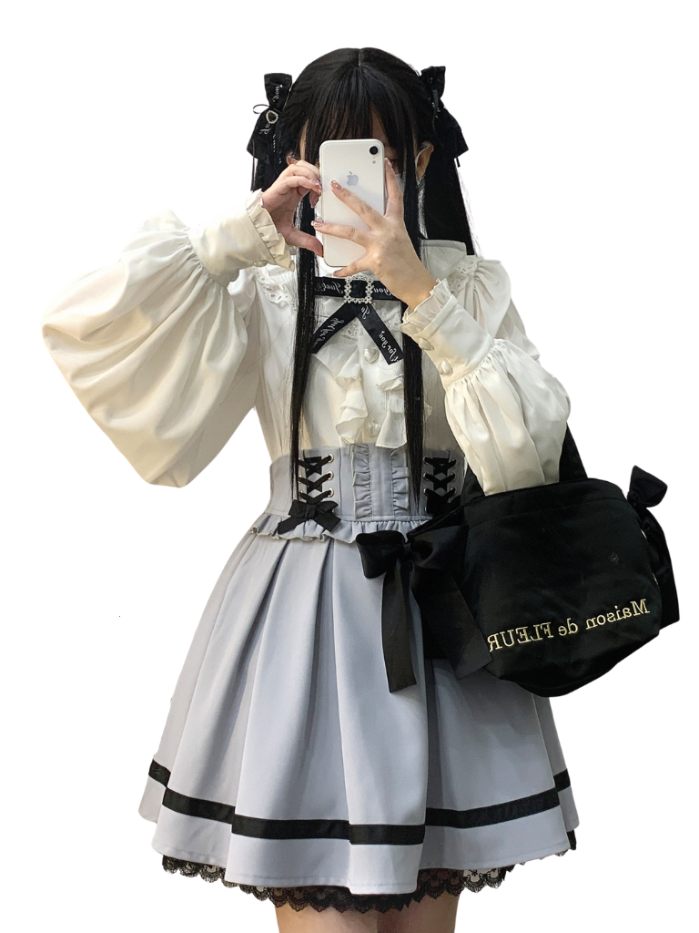 Stand Collar Loose Ruffle Volume Sleeve Ribbon Shirt