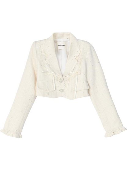 Set-up + Short Frilled Skirt Tweed Lace-up Jacket Pleated