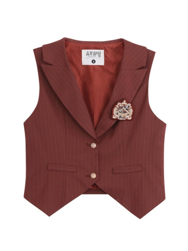 Style Faltenrock College Weste Rot Ziegel + Streifen