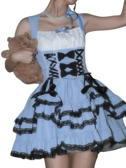 Skirt Subculture Lace Up Cake Top Strap Princess Set + Vest