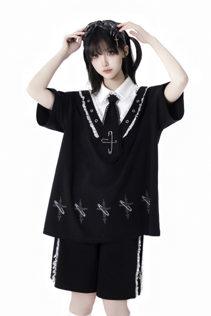 ウォーマーズ ルーズドレス ハーフトップ フード付きネクター + フリルレッグパンツ