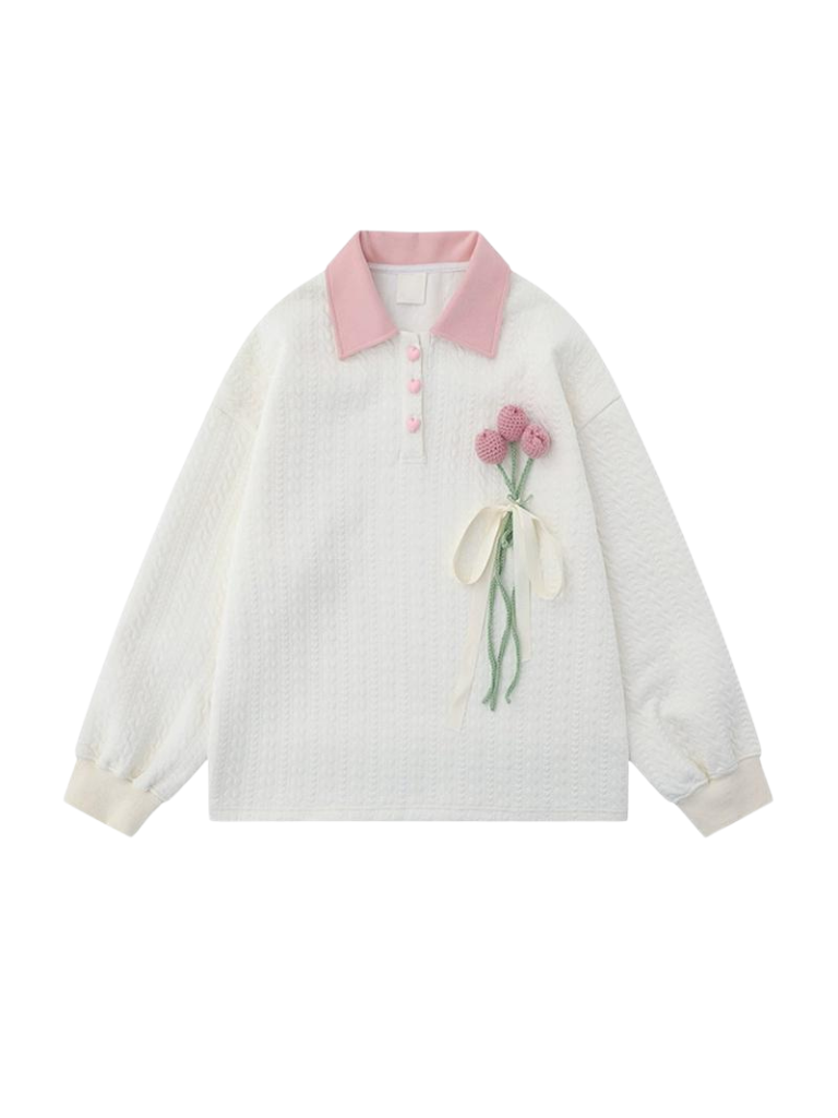Sweatshirt mit Tulpenkragen und Polo-Strick