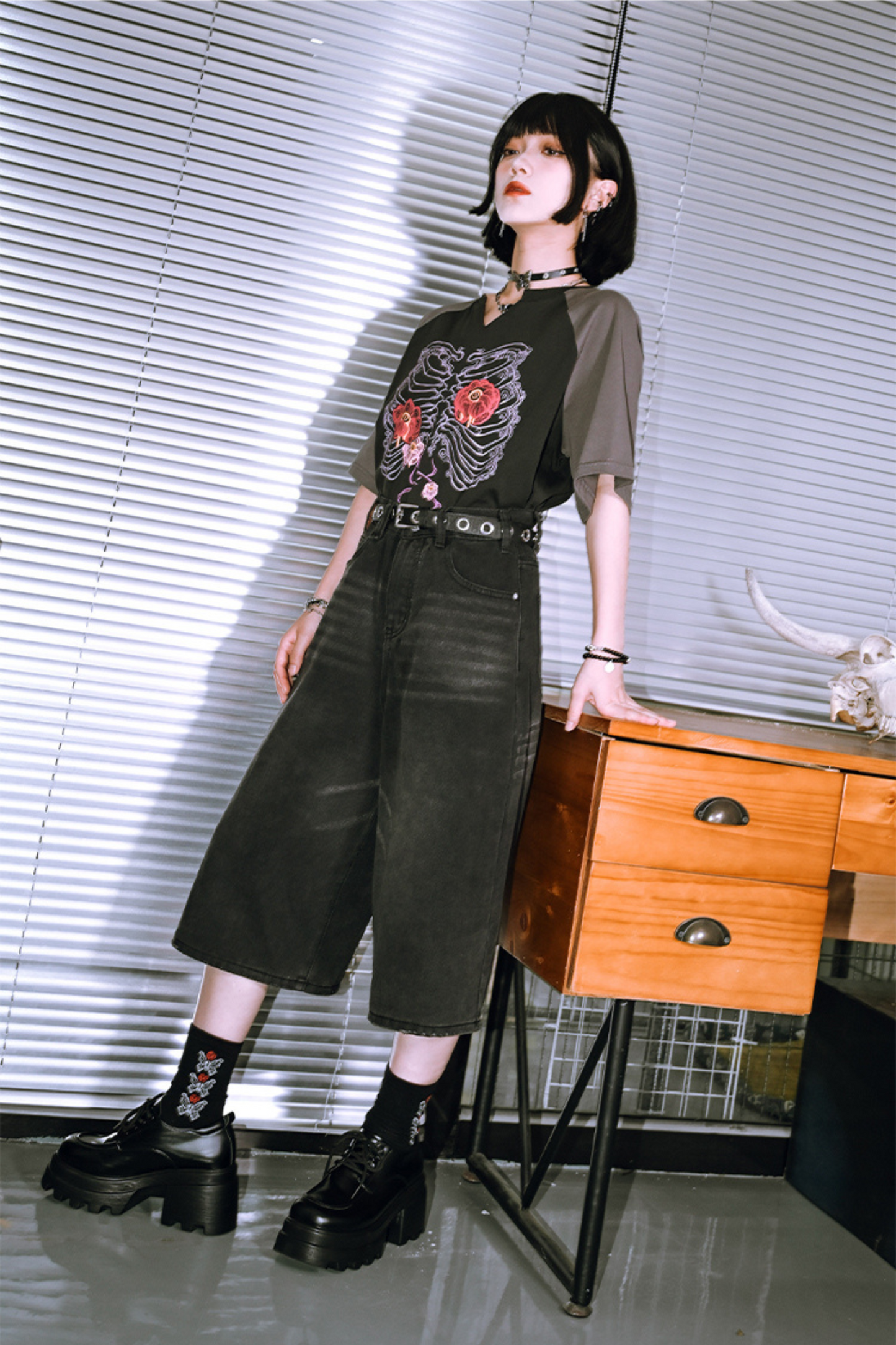 パンツ ハーフアッシュ ブラックデニム