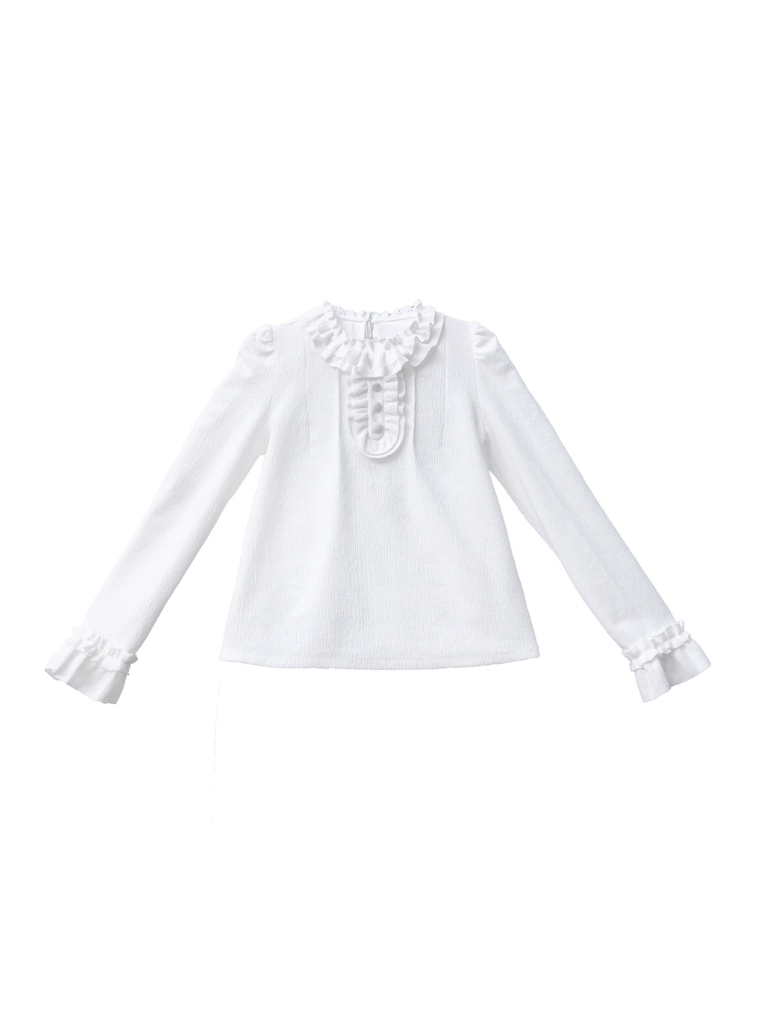 Collar Dress Shirt Ribbon Check + Set Ruffle French Shoulder Green Ruffle Forest