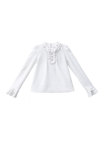 Collar Dress Shirt Ribbon Check + Set Ruffle French Shoulder Green Ruffle Forest