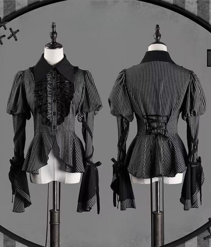 gestreiftes Hemd dunkel + Rock Zwickel-Ärmel Korsett Reservierungen