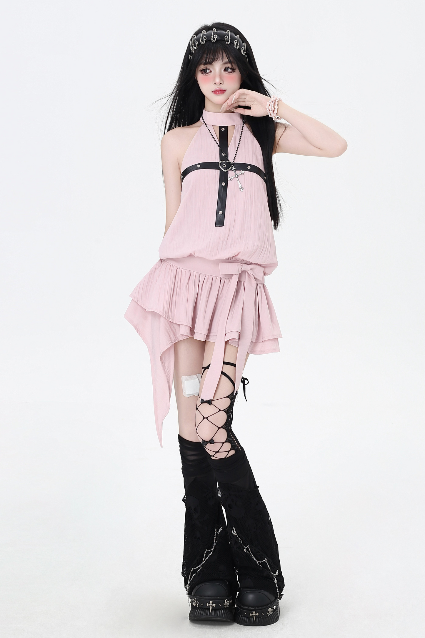 Ärmelloses Minenkleid mit Kreuzmuster