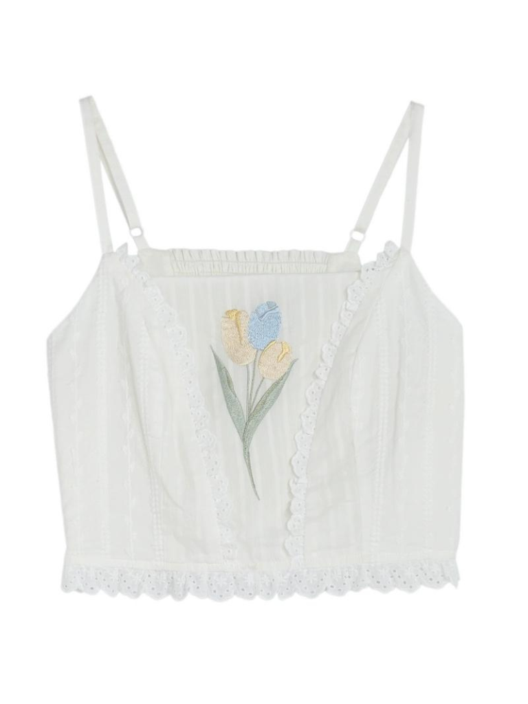 フェアリー風透かし編みニットカーディガン + キャミソールトップス + ロングケーキスカート