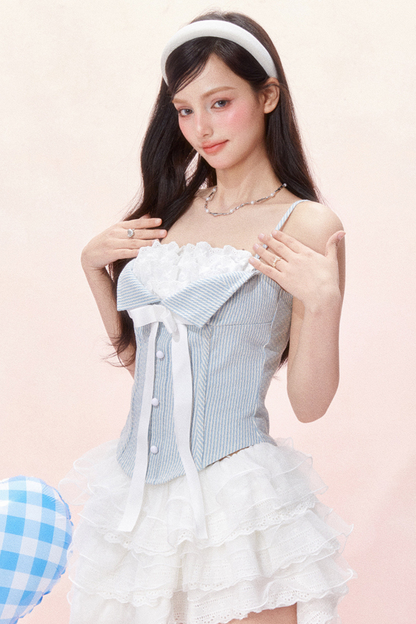 Ribbon Lace Camisole Ruffle Denim