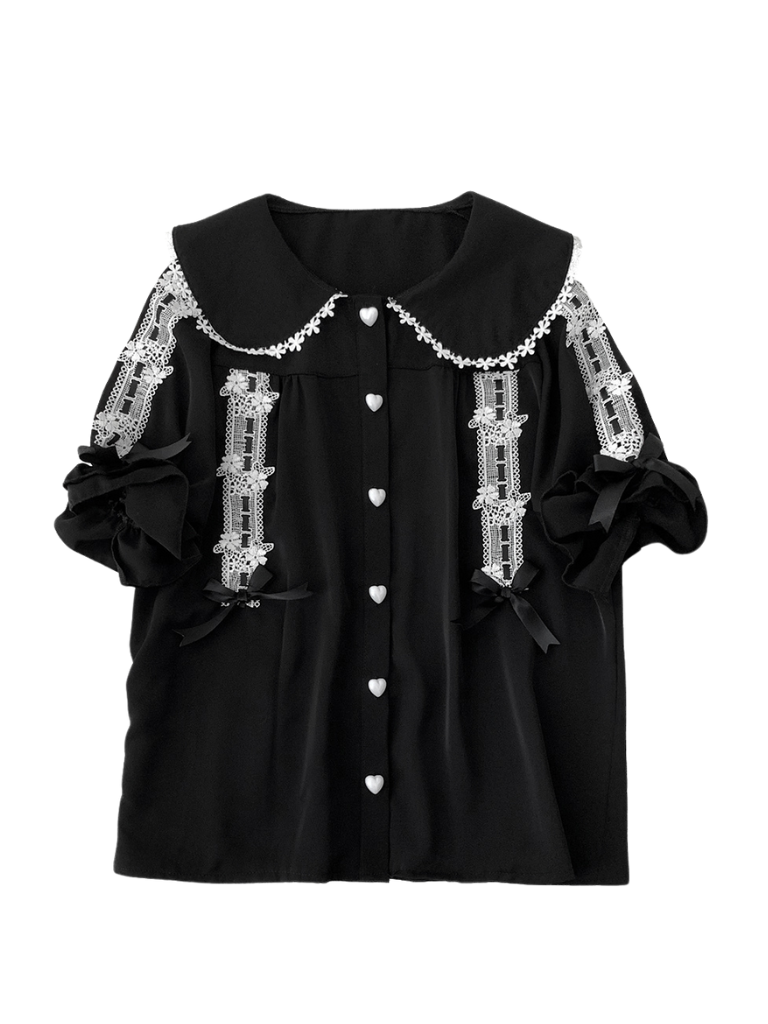 Spitzenhemd mit Puffärmeln und Kragen