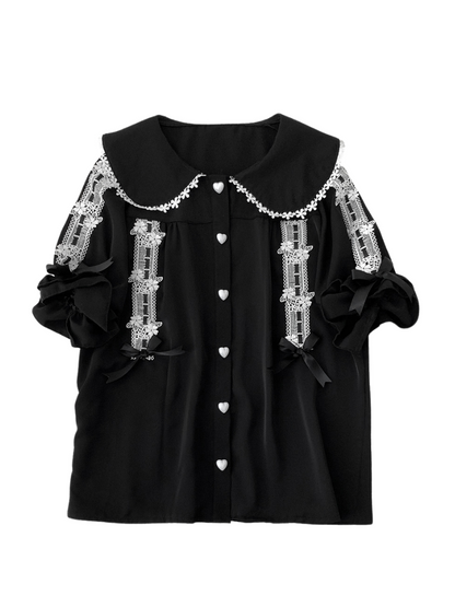 Spitzenhemd mit Puffärmeln und Kragen