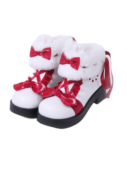 Boots Snow Mid Velvet Color Lolita Block Short Ribbon Heel Sweet