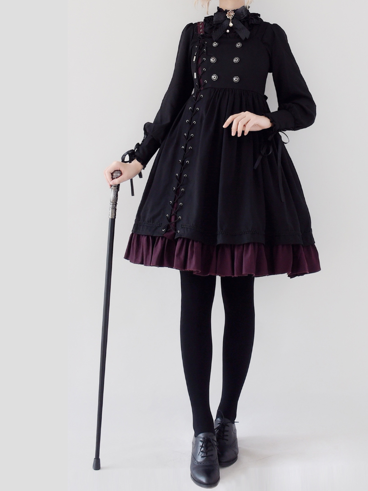 ブラック×レッドのアシンメトリーデザインサイドレースアップジャンパースカート