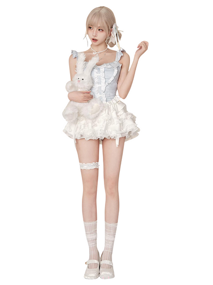 エルフサスペンダースカートトップブルーカーディガンホワイトケーキホワイト+サマー