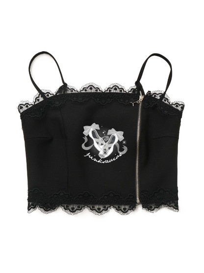 Lace Hoodie Black Stout Double Knit + Cherry Zip