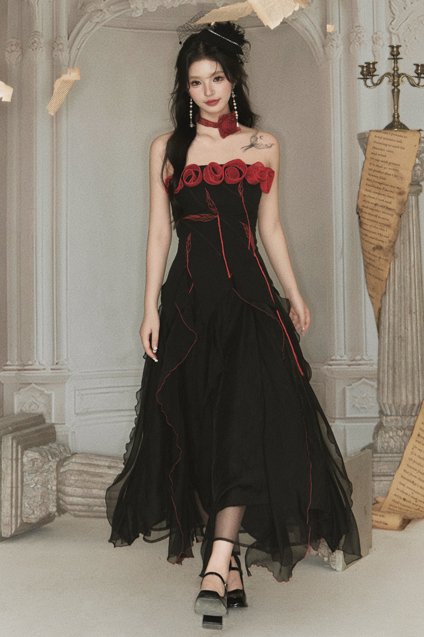 ビスチェ + クラッシュヘビーローズスカート