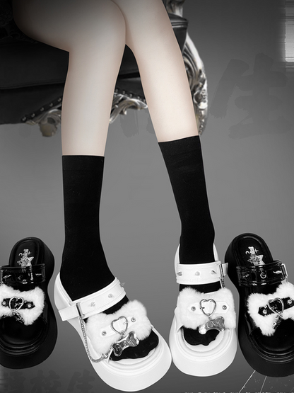 Rivet Sandal Chain Flat Platform Punk Fur