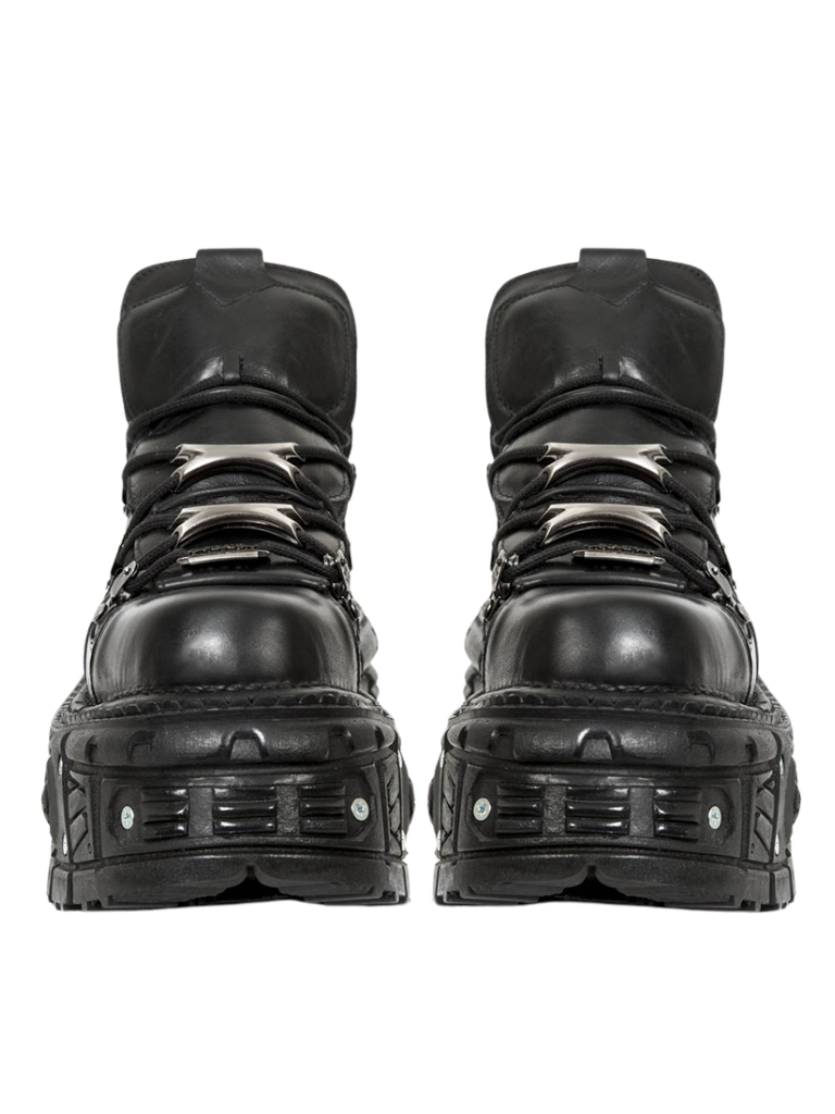 チェーンパンクメタルプラットフォームプレーンダークシューズハイトップ