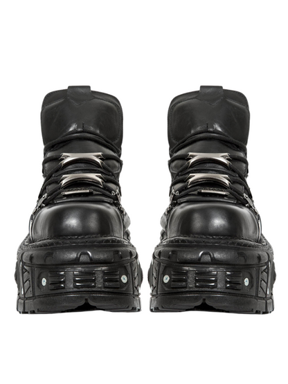 チェーンパンクメタルプラットフォームプレーンダークシューズハイトップ