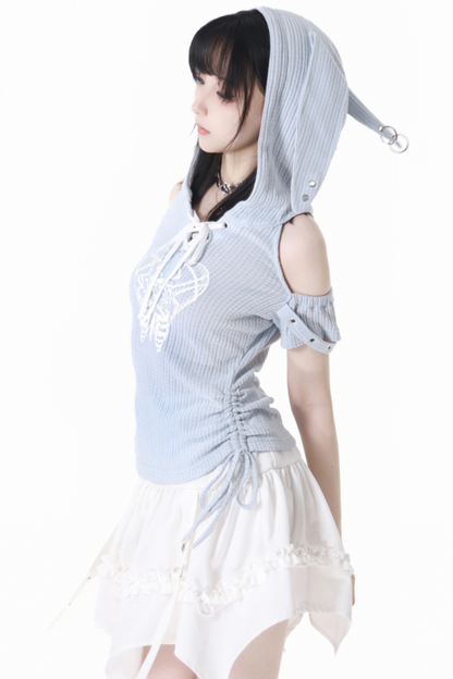 トップスカート + オフショルダーのウサギのフード付きケーキ