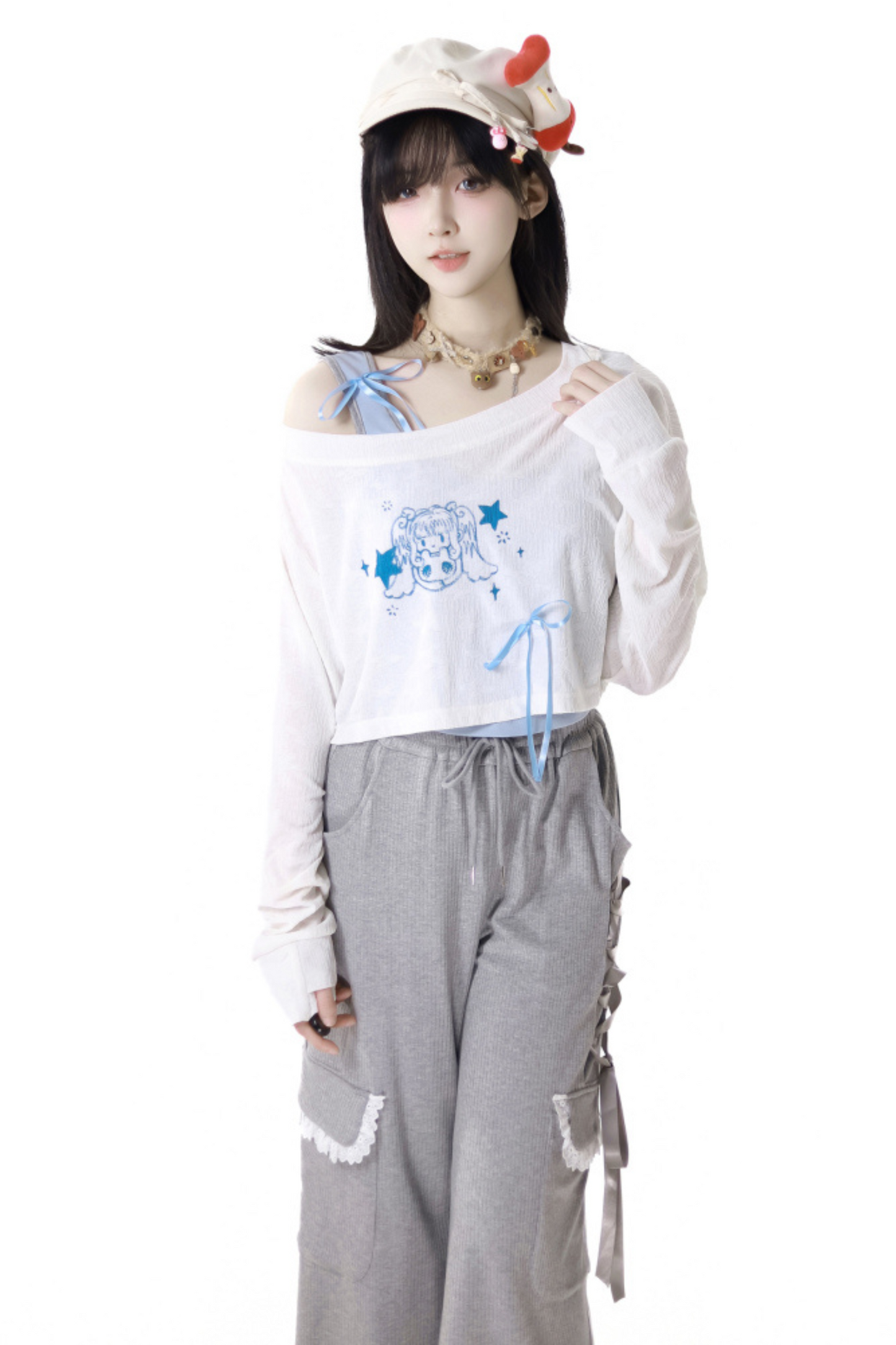 One-Shoulder-Top + Hose mit Schnürung