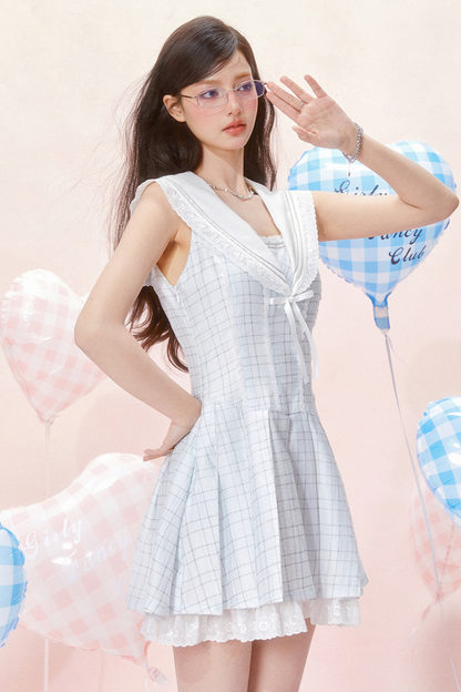 Maritimes Kleid Ärmellos Chic Check