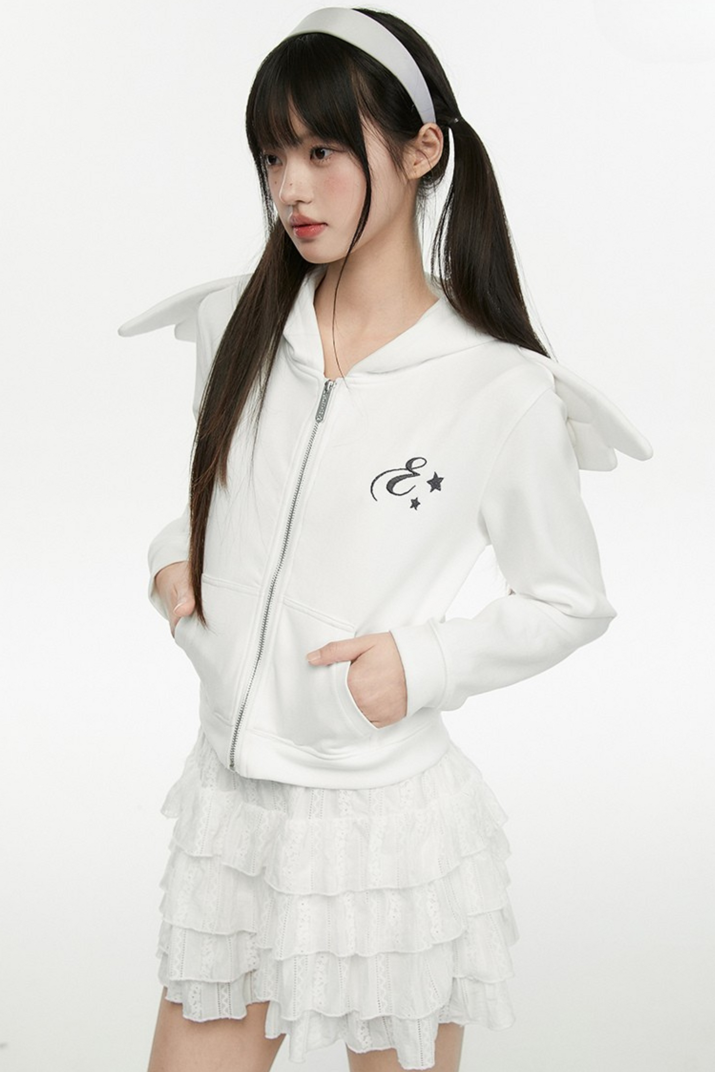 White Wings Kapuzen-Engel-Hoodie kurz