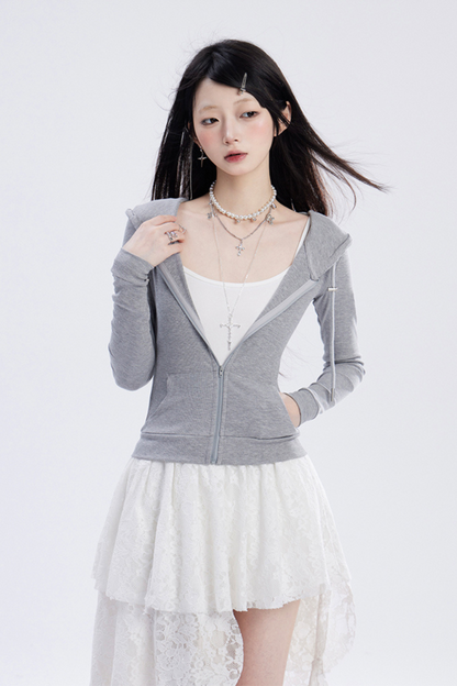 Schmaler Kapuzenpullover mit Reißverschluss