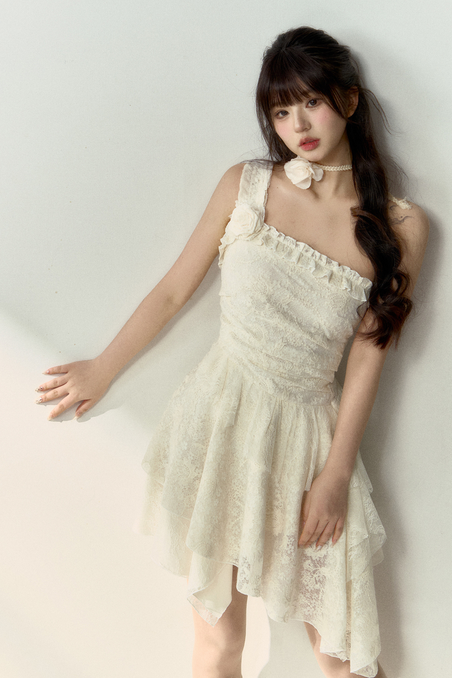 Blumenkleid Asymmetrisch Spitze Ärmellos