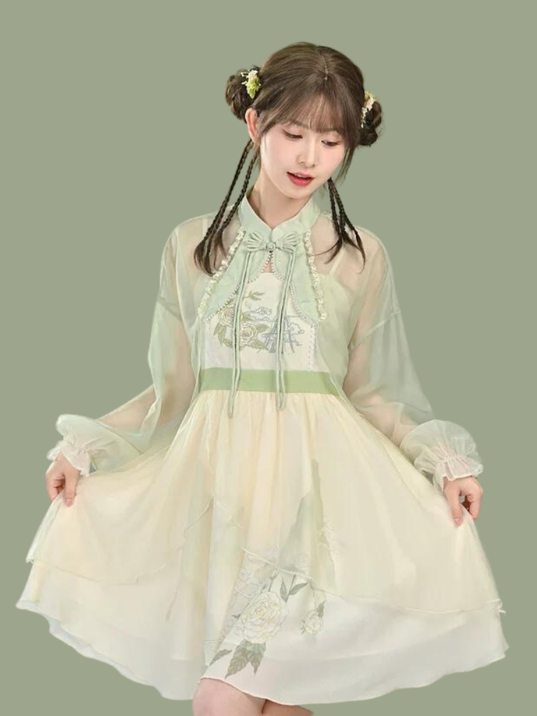 ドレス キャミソール チャイナ シフォン シアー ジャケット 花柄