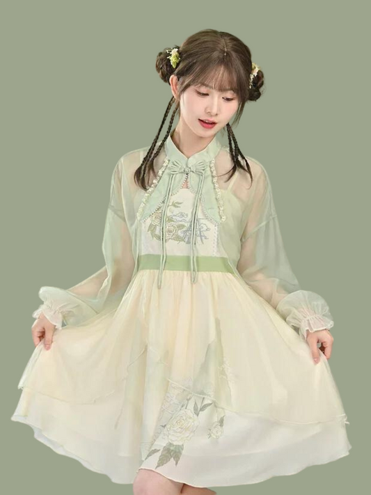 ドレス キャミソール チャイナ シフォン シアー ジャケット 花柄