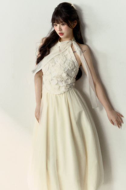 ロング丈＆スイートなノースリーブショートフラワーフレンチスカートバルーントップ