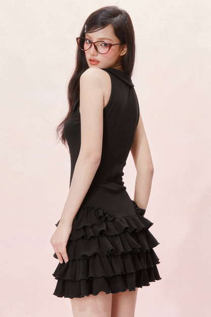 Schlankes Cake Dress Fit Ärmellos Schick Rüschen V-Ausschnitt