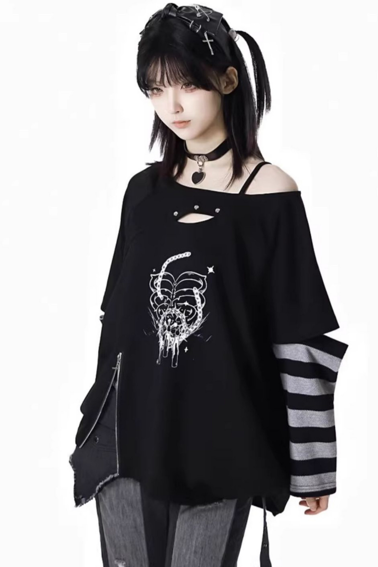 パッチワーククールボーダートップススリーブ