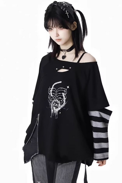 パッチワーククールボーダートップススリーブ