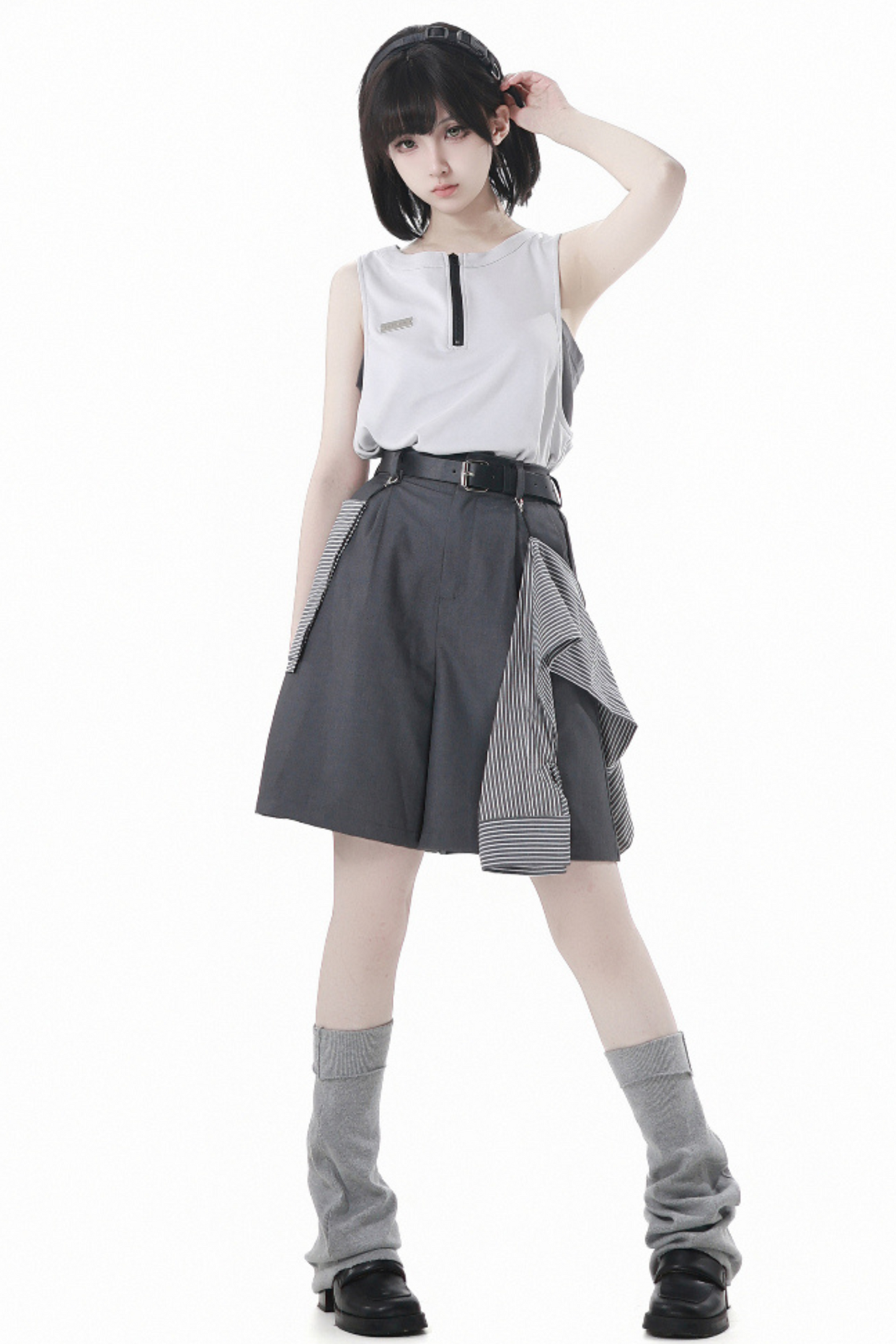 hooded pants top jacket Mode half vest sleeveless +